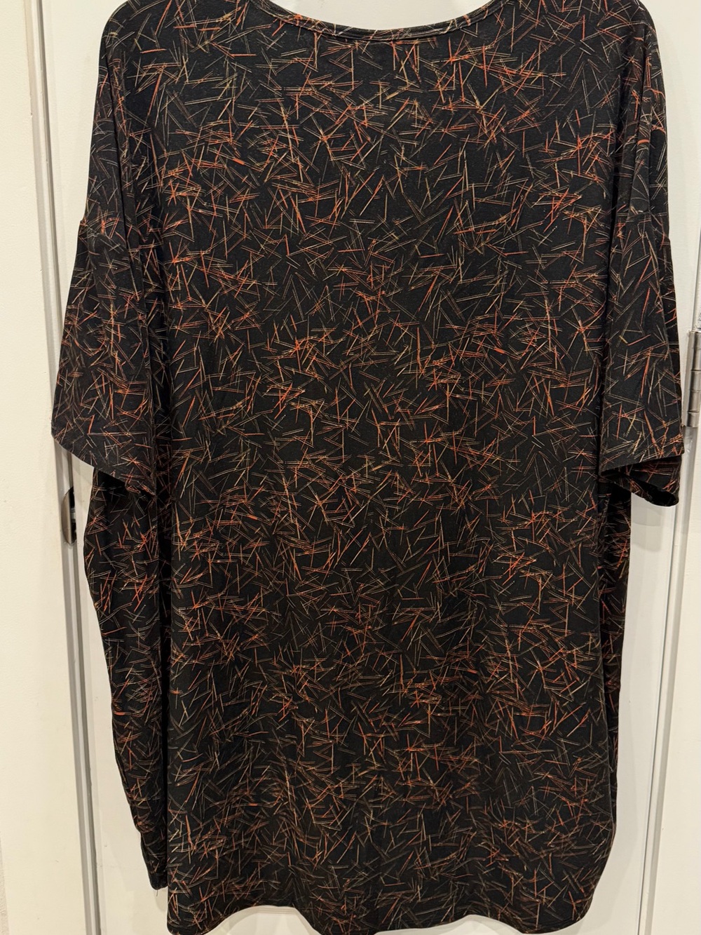 LuLaRoe Black Tunic with Rust & Olive Stitch-Style Print - Picture 4 of 4